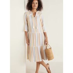 Soft Surroundings Women size PXS Rainbow Striped Tasseled Layered Midi Dress